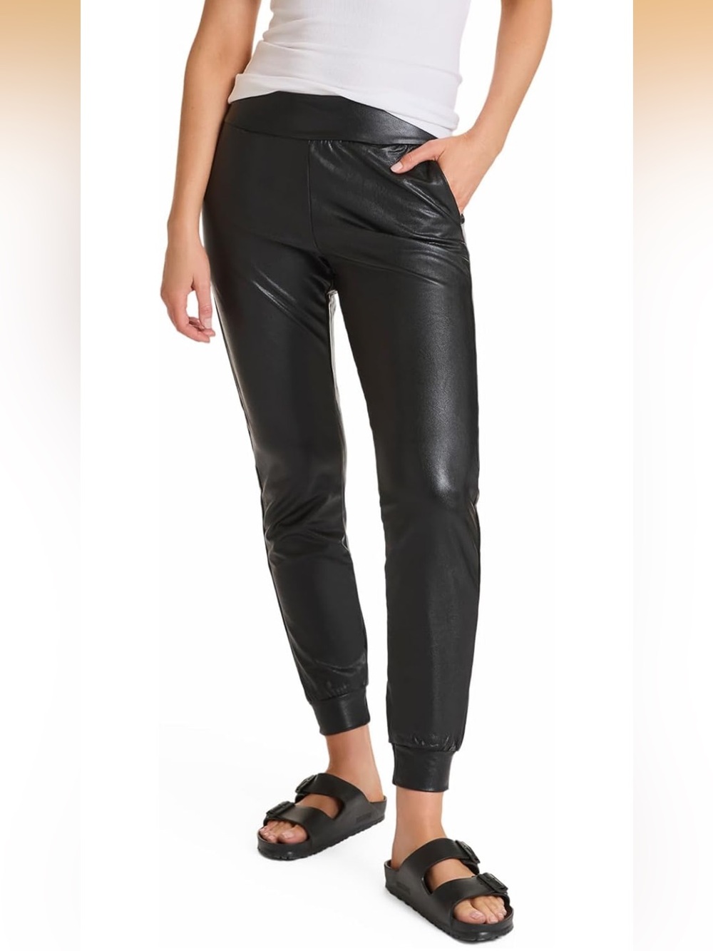 Commando Black Faux Leather Joggers